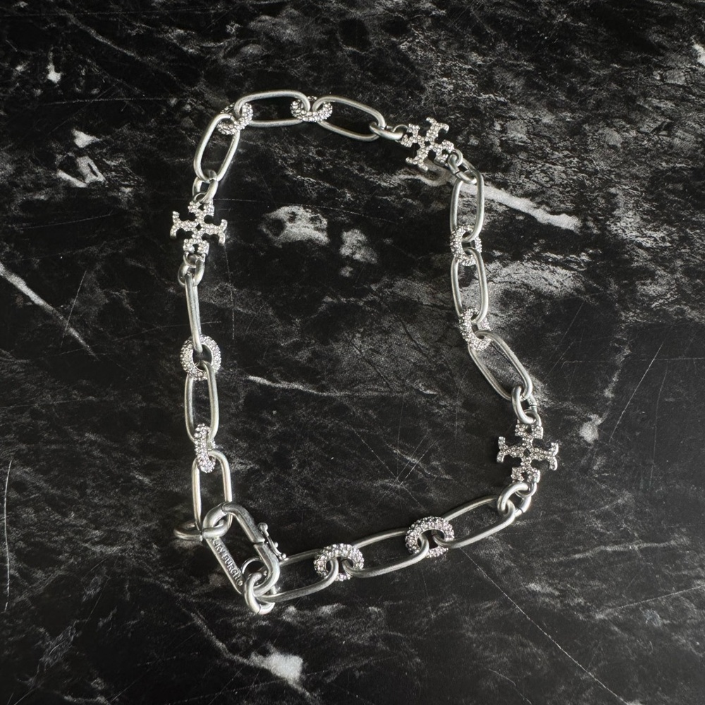 Tory Burch Silver Chain Necklace with Cross Charms